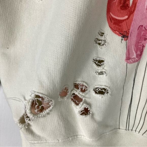 NWOT R13 FTS Sweatshirt XS Oversized Ecru/White Colorful-Graphic Distressed - Picture 5 of 10